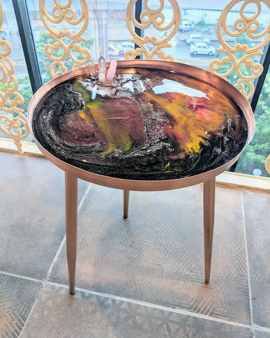 Resin Metal Table with Quartz Crystals