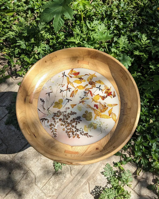 Mango Wood Table with Flowers